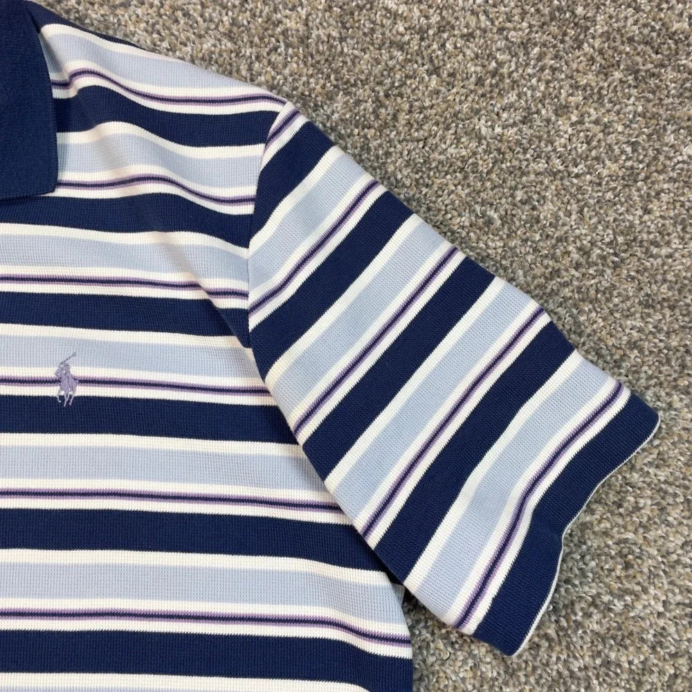Polo Ralph Lauren Striped Polo Shirt Mens‎ Large Blue White Purple Pony Cotton